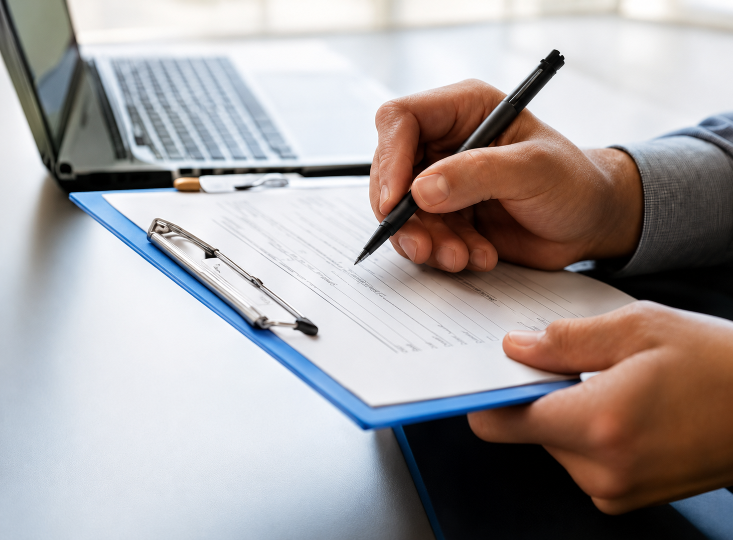 Insurance documentation being completed on a clipboard