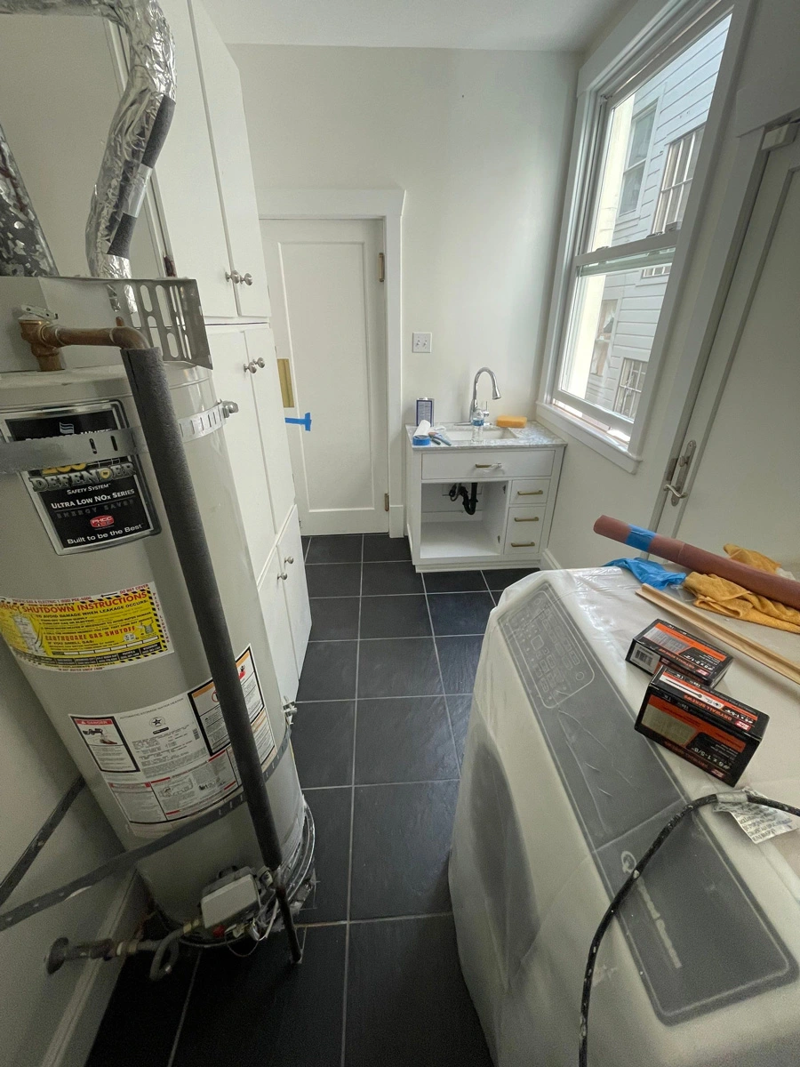Rebuilt bathroom with finished tile flooring — San Francisco, CA