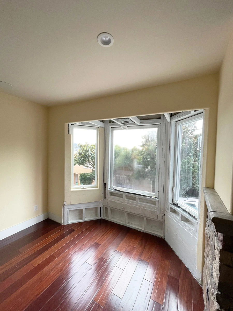 Finished living-room walls around a bay window — San Francisco, CA